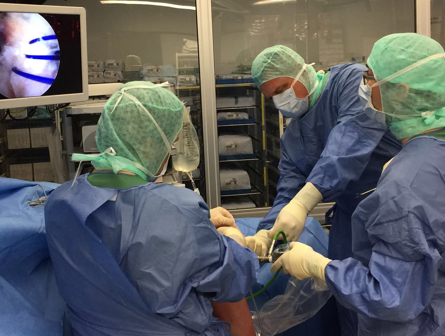 Knee arthroscopy being performed in the operating room